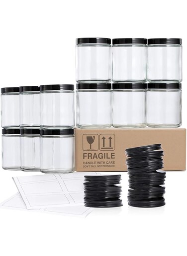 AOZITA Thick Glass Jars with Lids, Clear - Pack of 12 (8Oz)