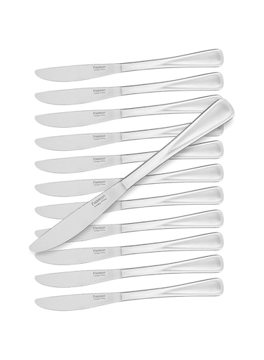 Fissman Dinner Knife Set of 12, 22cm Table Knife Stainless Steel 18/10 INOX 304 Steak Knife Verona Series   Mirror Polished Silverware   Dinner Cutlery Set for Home, Kitchen and Restaurant