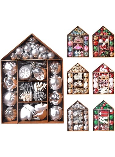 70pcs Christmas Balls Ornaments Set, Shatterproof Christmas Tree Ornament Decorations Set with Reusable Hand-held Gift Package for Christmas Tree, Hanging Ball for Holiday Decoration (White,Silver)