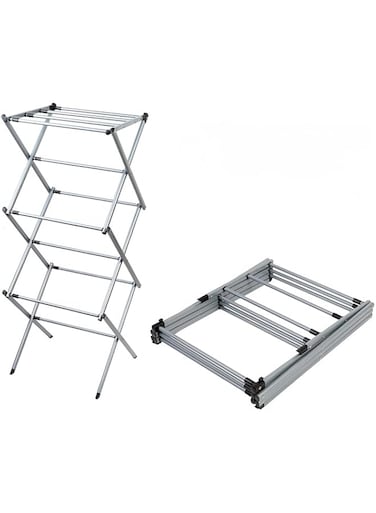 LansMoor Expandable and Foldable Clothes Drying Stand, Laundry Washing Durable Metal Drying Rack, Air Dryer Ideal for Indoor Outdoor Balconies, Gray