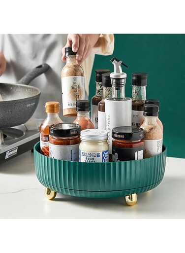 U-HOOME Lazy Susan Turntable Cabinet Organizer, 11 Inches Rotating Spice Rack Kitchen Storage, Spinning Food Storage Container for Spices, Condiments