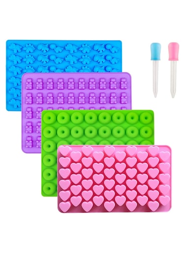 Bear Candy Molds Silicone, Gummy With 2 Droppers, Non-stick Silicone Including Mini Dinosaur, Shape, Hearts And Donut, Set Of 4