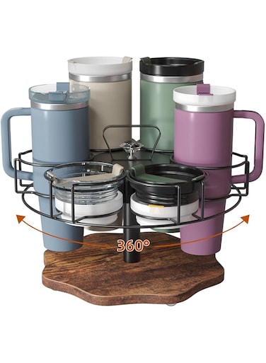 NETEL Stanley Cup Organizer Rotatable Tumbler Organizer 6 Slot Revolving Water Bottle Organizer Countertop Bottle Holder Storage for Stanley 20-40oz Tumbler 30-40 oz Black