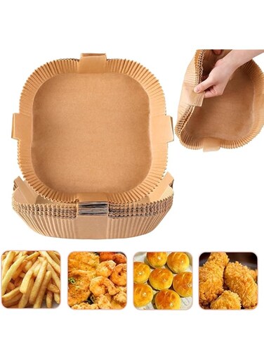 MAKINGTEC Air Fryer Disposable Paper Liners, Square Cooking Paper, Non-Stick, Baking Roasting Food Grade Paper for Microwave Oven, Water-proof, Oil-proof, Frying Pan (50PCS 7.9Inch Natural)