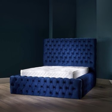 Cozy Cuddle Tufted Upholstered Queen Size Bed (150 X 190 CM) Blue Color