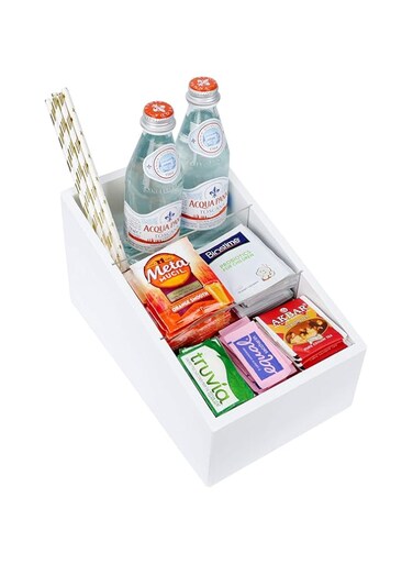 Vencipo Coffee Condiment Organizer with 3 Removable Compartments, Wooden Counter Top Tea Bag Storage Station for Holds Beverage Bags, Packets, Spices, Pods, Cups, Condiment Accessories Holder. (White)