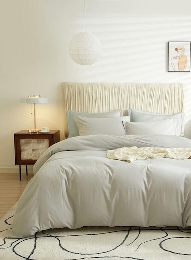 Home Single Size 4 Pieces Bedding Set Washable Cotton Light Gray