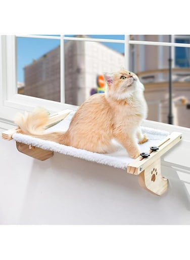 Fucito Cat Sill Window Perch Sturdy Cat Hammock Window Seat with Wood &amp; Metal Frame for Large Cats, Easy to Adjust Cat Bed for Windowsill, Bedside, Drawer and Cabinet