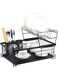 Dish Drying Rack for Kitchen Counter - Double modern cutlery, plate and dish shelving ，Rack with Drain Board &amp; Utensil Holder, Compact Cutlery Dish Drainer Rustproof (Black)