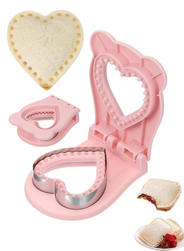 Sandwich Maker Sealer Cutter, Upgraded Cutter and Sealer Sandwich Molds, Heart Shape Uncrustable Sandwich Maker Sealer Press Bread Cookie Cutter (Pink)