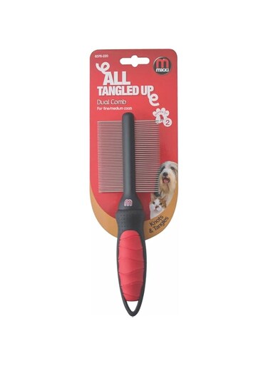 Mikki Dog, Cat Dual Comb -Double Sided Shedding Brush Removes Knots, Tangles -For Fine And Medium Coat, Clear