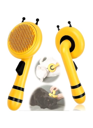 OFRANK Cat Grooming Brush for Shedding, Cute Bee Design &amp; Soft Ergonomic Handle Pet Massage Brush Easily Removes Tangles Hair and Loose Fur from The Pet's Mats for Cat &amp; Dog Brush (Yellow Bee)