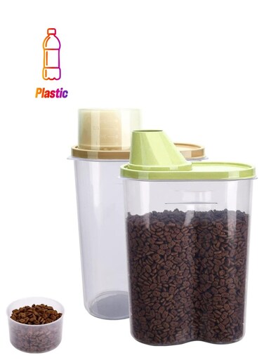 2Pcs Pet Food Storage Containers, Traveling Cat/Dog Food Container Set with Measuring Cup, Birds Feed/Food Container 2.5L, Refill Your Pet&acirc;&euro;&trade;s Bowls