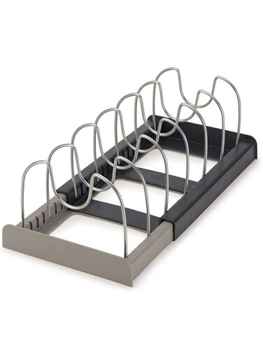 MAIYIDACK Expandable Pan Pot Lid Rack Organizer, Kitchen 7 Tiers Adjustable Stainless Steel Compartments Holder for Kitchen Cabinet and Counter Hanging Storage Shelf &ndash; Expandable Length Up to 22inches