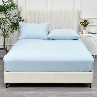 100% Rayon Derived from Bamboo Cooling Fitted Sheet in Queen Size (150cm x 200cm), 40cm Deep Pocket, 2.5cm Wider Strong Elastic, Silky Smooth, Sky Blue