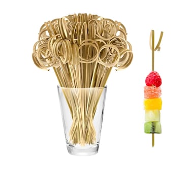 100 PCS Cocktail Stick Bamboo Fruit Sticks Wooden Toothpicks, (12cm) for Party Tapas Nibbles Canapes Appetiser Fruit Skewer BBQ Sandwich Bento Accessory Pick Food (Blue)