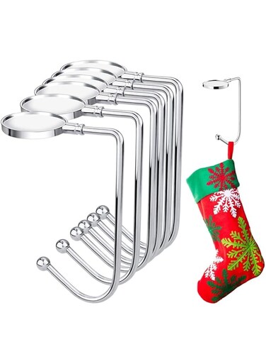 ELECDON Hook Hanger Metal Hook, Hanger Bag Safety Hang Grip Clips Mantel Hooks Hanger Stocking Holders Safety Hang Grip Stockings Clip for Table Party Decoration, Silver