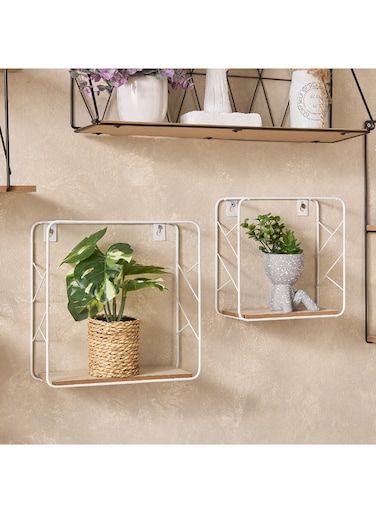 Box Sera 2-Piece Metal and MDF Board Wall Shelf Set 25 x 25 x 9.5 cm
