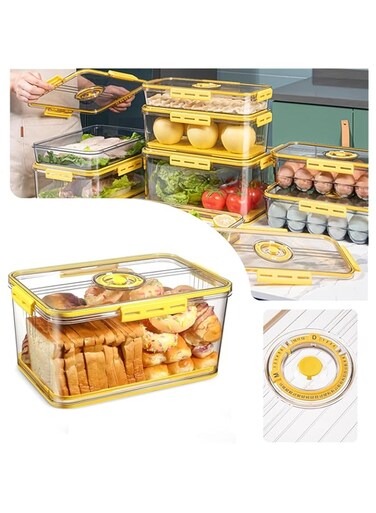 GoodsTJ Bread Box for Kitchen Countertop, Fridge, Airtight Food Container, Time Recording Bread Keeper with Lid, Bread Holder Bin for . Bread, Bun, Bagel, Loaf, Fruit, Vegetable (Yellow, Large)