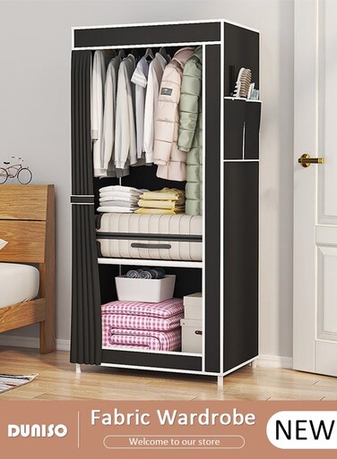 Portable Closet Wardrobe,Dustproof Deisgn, Portable Closet Organizer with Non-woven Fabric Quick and Easy to Assemble Extra Strong and Durable for Hanging Clothes in Bedrooms and Apartments