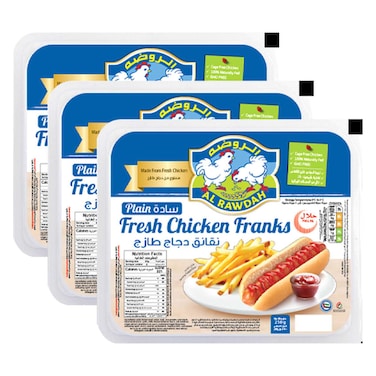 Al Rawdah Plain Fresh Chicken Franks, 250g Pack of 3