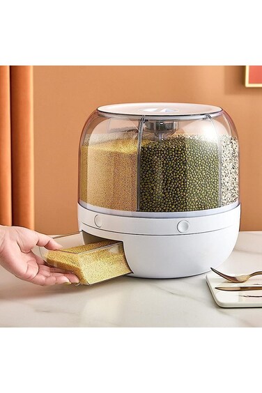 6-Grid 360&deg; Rotating Cereal &amp; Grain Dispenser, Airtight Storage with One-Click Output