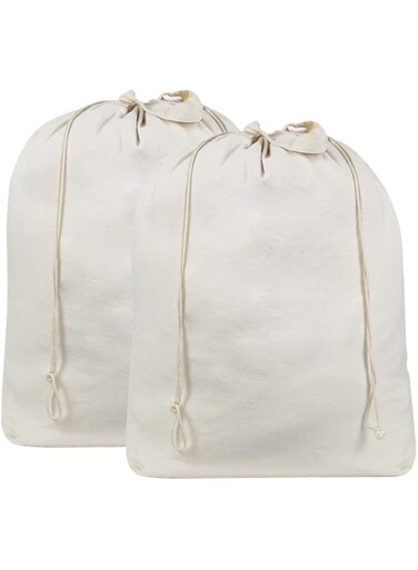 AMJ 2 Pack - Extra Heavy Duty Washable Laundry Bag with Drawstring, Cotton Laundry Bag for Sleeping Bag, Laundry Hamper Liner and Travel, Beige