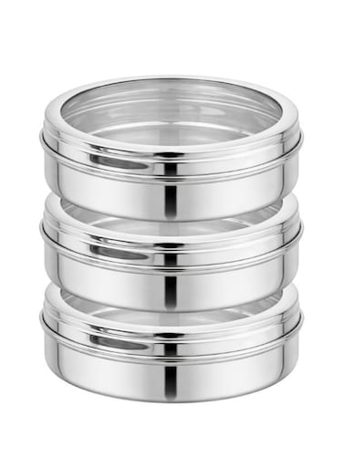 3-Pieces Basbuosa Cake pan Stainless Steel with See through Glass Lid Silver 18.5 cm