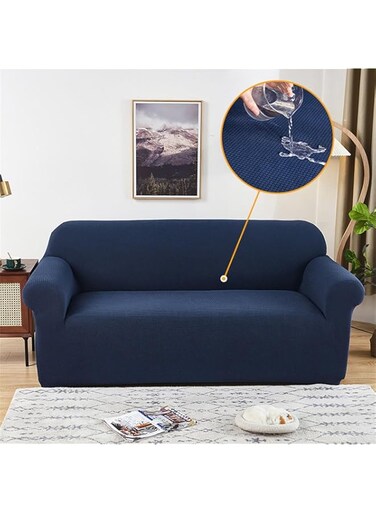 STAYOUNG Sofa Cover - Knitted Stretch Sofa Cover, Waterproof All-Inclusive Stretch Universal Washable Soft Sofa Cover For Living Room Bedroom, Suitable for Double Sofa 145-180CM (Navy Blue)
