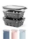 Set of 2 Glass Food Storage Containers with Airtight Lids and Silicone Protection, Leakproof Food Organizer, Freezer, Dishwasher, Microwave Safe, Kitchen Organizer for Food (1050ml, Lava Gray)