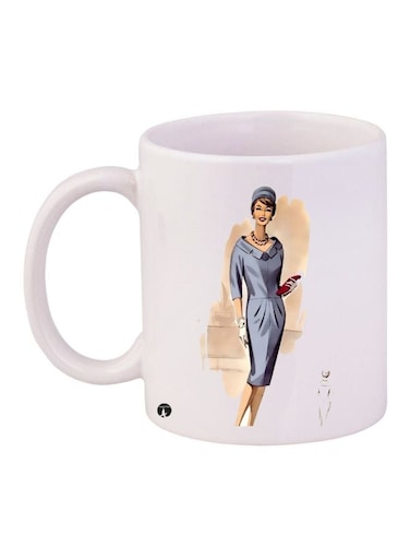 Lady Printed Coffee Mug White/Blue/Beige 11ounce