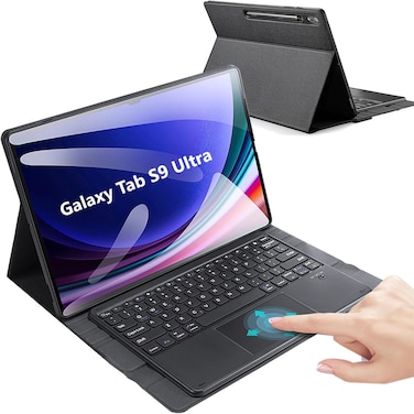 Muzz Samsung Galaxy Tab S9 Ultra 2023/S8 Ultra Keyboard Protective Case, 14.6 cm, S Pen Holder, Slim Smart Cover with Bluetooth Keyboard, Black (With Touch Pad)