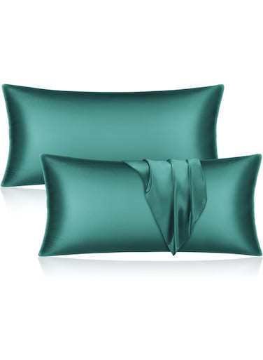 Satin Silk Pillow Case Cover for Hair and Skin, Soft Breathable Smooth Both Sided Silk Pillow Cover Pair (Standard - 50 x 65cm - 2pcs - Hunter Green)