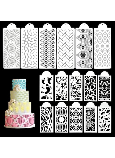 Cake Decorating Stencils, 16PCS Cake Decorating Stencils Templates Buttercream Lace Cake Stencil Geometric Icing Stencils Cake Printing Fine Hollow Molds Side Baking Mesh Stencils for Cake Decorating