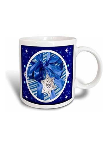Hanukkah Present Printed Mug Blue/White