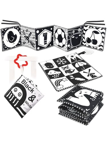 KUANGO Newborn Toys Black and White Baby Toys 0-3 Months High Contrast Baby Toys for Newborn - High Contrast Baby Soft Book Infant Tummy Time Toys Crinkle Sensory Toys for Brain Development