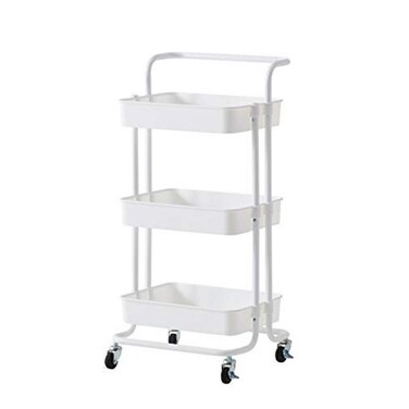 Tradeo 3 Tier Rolling Storage Cart with Wheels, Metal Utility Trolley Organizer for Kitchen Bathroom Office