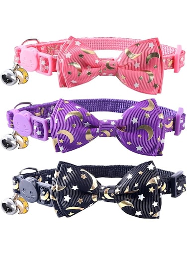 MAKINGTEC Cat Collar, Collars with Bell and Detachable Bow Tie, Quick Release Safety Collars for Kitten and Cats, Adjustable 20-30cm Suitable for All Domestic Cats （3 Pack）