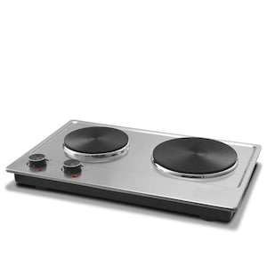 Double Electric Hot Plate 1000W Portable Countertop Cooker with Dual Heating Plates & Control Knobs