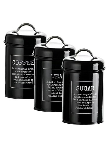 3PCS Airtight Kitchen Canister with Lids, Coffee, Tea, Sugar Metal Containers Jars, Decorative Kitchen Food Canister Jars Black