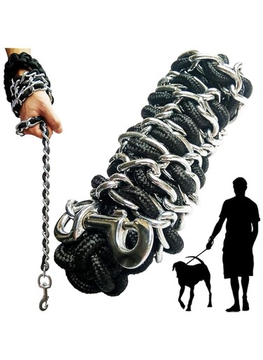 AncBace Dog Leash Metal Leashes with Pet Collar Training Walking Leads Heavy Duty Anti Bite Chain Rope Hook for Medium and Large Dogs (Large)