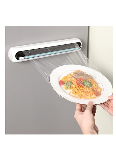 Cling film cutter, Wall-Mounted Dispenser for Aluminum Foil &amp; Wax Paper, Reusable Food Wrap Cutter with One-Touch Blade, Kitchen Storage Organizer (Fits Cling Film/Baking Paper/Foil Rolls)
