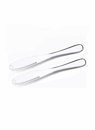 2 Packs Stainless Steel Butter Spreader Knife with Serrated Edge and Shredding Slots, Easy to Curl Scoop Slice and Cut, 3 in 1 Multi-function
