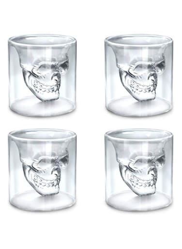WinCheer Skull Glass Cup Set of 4, Double Wall Crystal Skull Shot Mug Creative Drinking Glasses for Whiskey Cocktail Beer Wine Bar Home Party Gift (150mL)