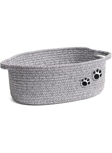 HiChen Small Cute Decorative Basket, Toy Basket for Dogs, Cats, Baby Nursery Storage Basket for Towels, Diapers, Woven Rope Basket for Shelf, 12 x 8 x 5 inches, Grey