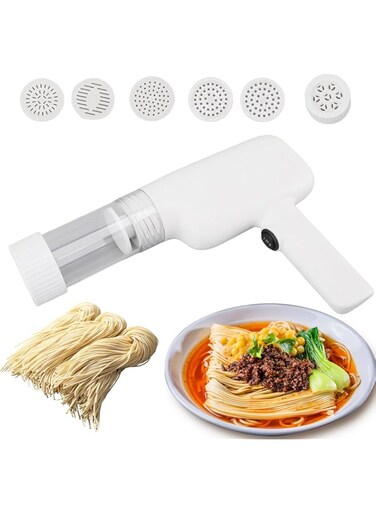 Goshyda Handheld Electric Pasta Maker, Portable Pasta Machine Cordless Noodle Maker with 6 Shaping Molds, Homemade Spaghetti Machine, Easy to Dismantle and Clean