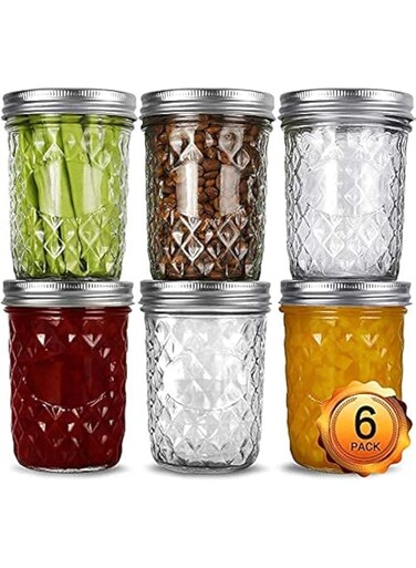 VERONES Wide Mouth Mason Jars 16oz, 6 Pack 16 oz Wide Mouth Mason Jars with Lids and Bands, Ideal for Jam, Honey, Wedding Favors, Shower Favors