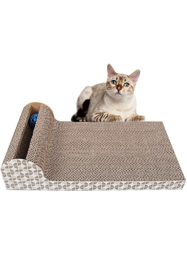Mumoo Bear Cat Scratcher, Incline Scratching Pad Reversible Cardboard Lounge Bed with Bell-Ball Toy Catnip (45x 25 x 11 cm, Superior &amp; Construction)