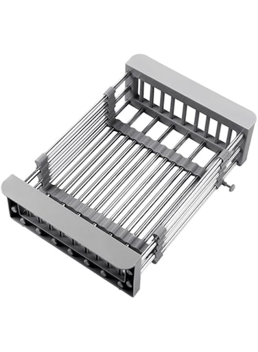 Toguma Expandable Over The Sink Dish Drying Racks Adjustable Stainless Steel Drain Basket Drain Tray Functional Kitchen Sink Organizer for Vegetable Fruit (Gray)