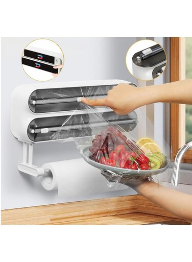 in 1 Wrap Organizer Aluminum Foil Dispenser&iuml;&frac14;&OElig;magnetic paper towel holder for fridge&iuml;&frac14;&OElig;foil and plastic wrap organizer&iuml;&frac14;&OElig;magnetic paper towel holder(Translucent Plastic Lid)